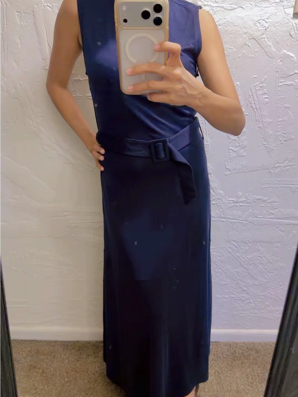 Mango Navy Sleeveless Belted Maxi Dress